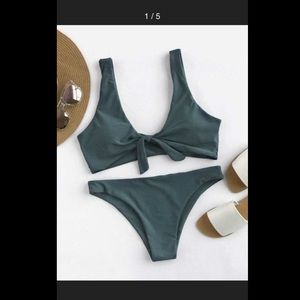Sage Tie Front Scoop Back Bikini